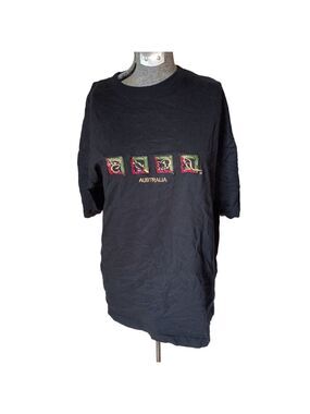 Men's Purely Australian Black L Short Sleeve Tee w/ Red Green Embroidery